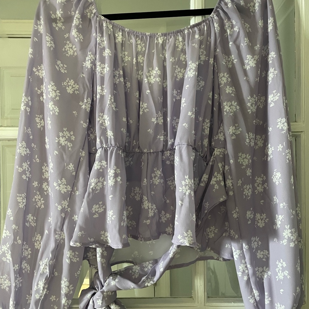 Altar'd State Purple Ruched Tie Back Blouse - Picture 2 of 3
